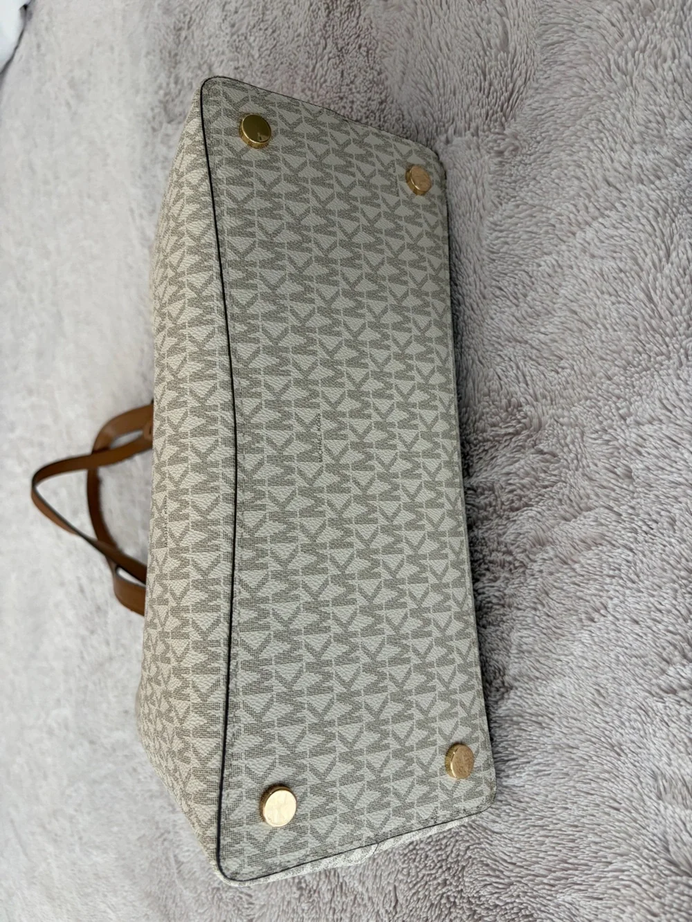 Michael Kors Cream Logo Tote with Tan Leather Straps